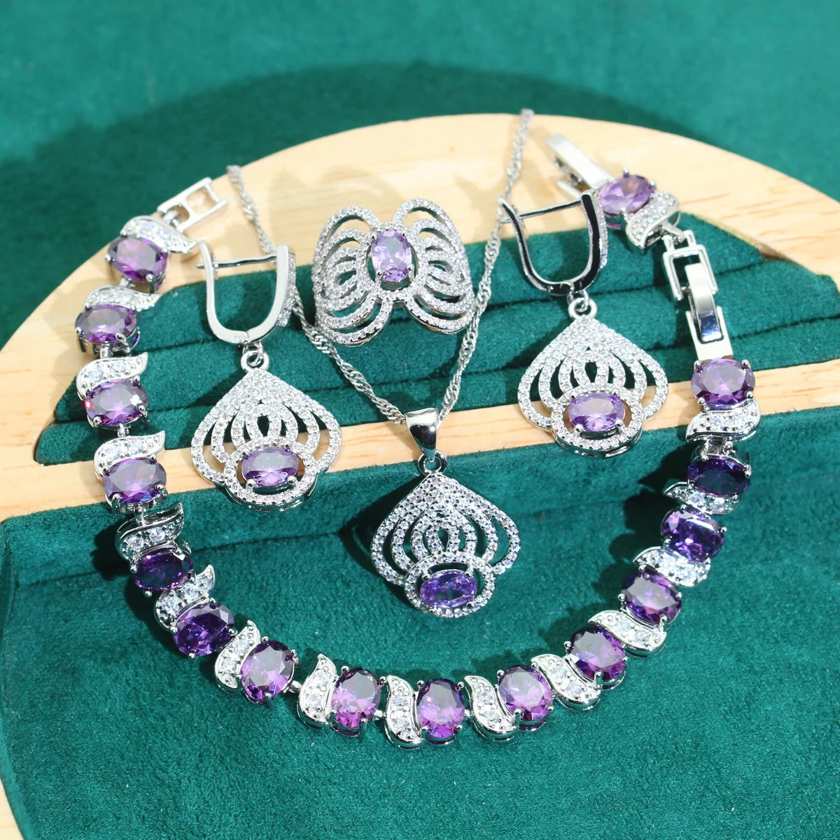XOTICA New Arrivals Blue Zircon 925 Silver Sets for Women 18K Gold Wedding Bracelet Earrings Pendant Ring Perfect Birthday Gifts