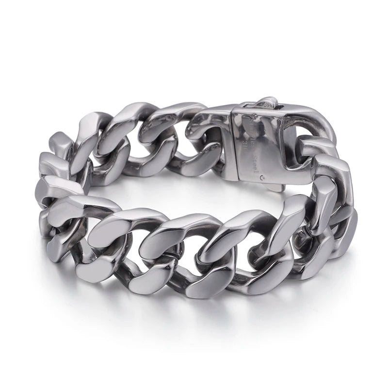 KALEN Stainless Steel Silver Chunky Cuban Chain Bracelet Vintage for Men