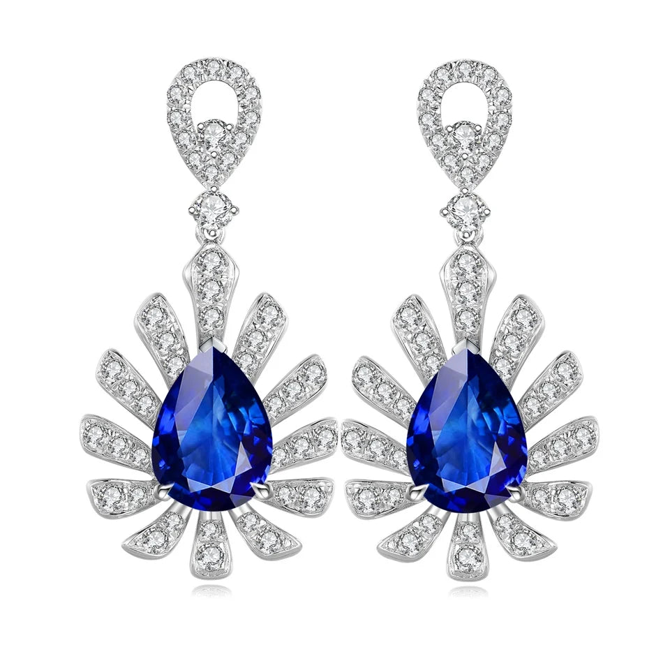 Gemfiori New in Vintage 925 Silver Earrings Lab Grown Paraiba Yag Drop Earrings for Women Fine Jewelry Wedding Gift for Her