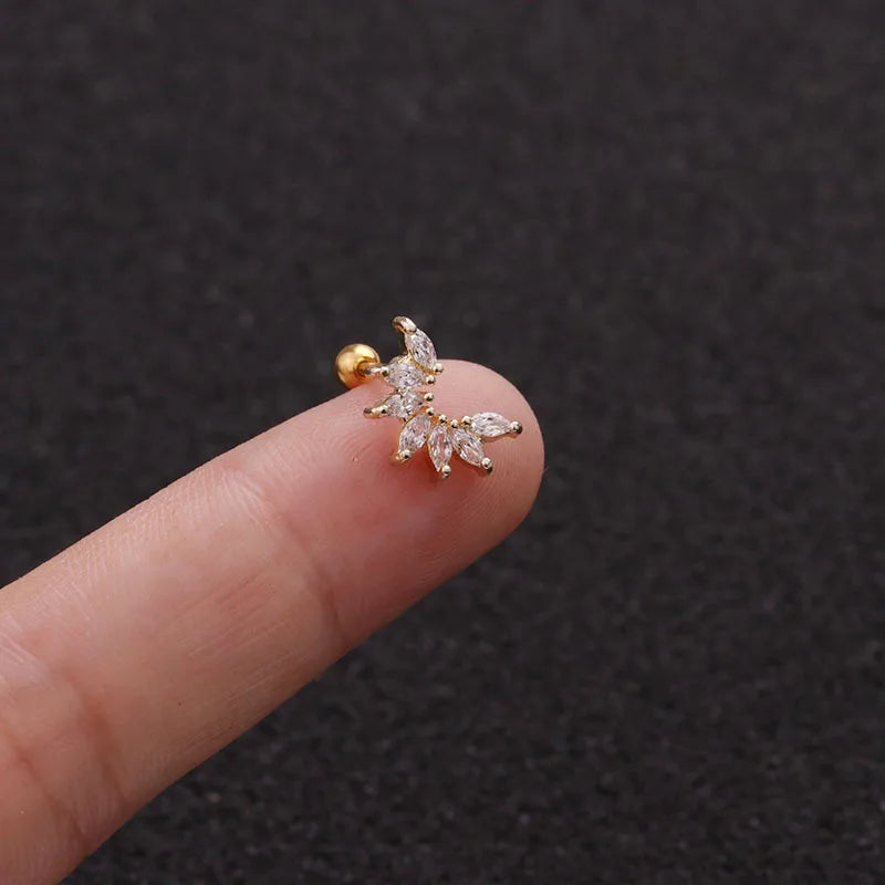 S&S 18K Gold Plated Zircon Stud Earrings | Stainless Steel Ear Bone Nail | S&S Collection