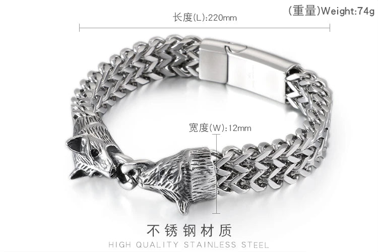 KALEN Stainless Steel Animal Wolf Chain Bracelet for Men