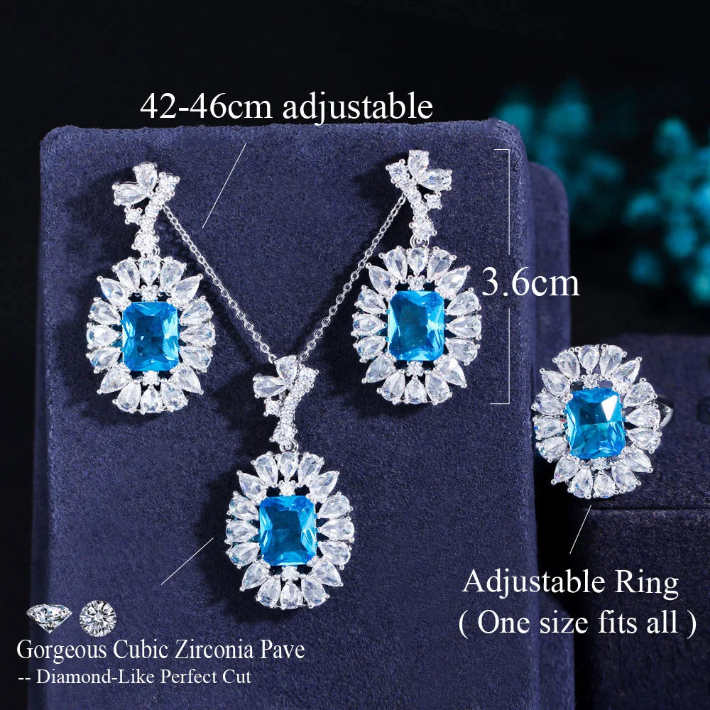 S&S Oval CZ 3-Piece Jewellery Set – Necklace, Earrings & Ring – 7 Colours – Collection