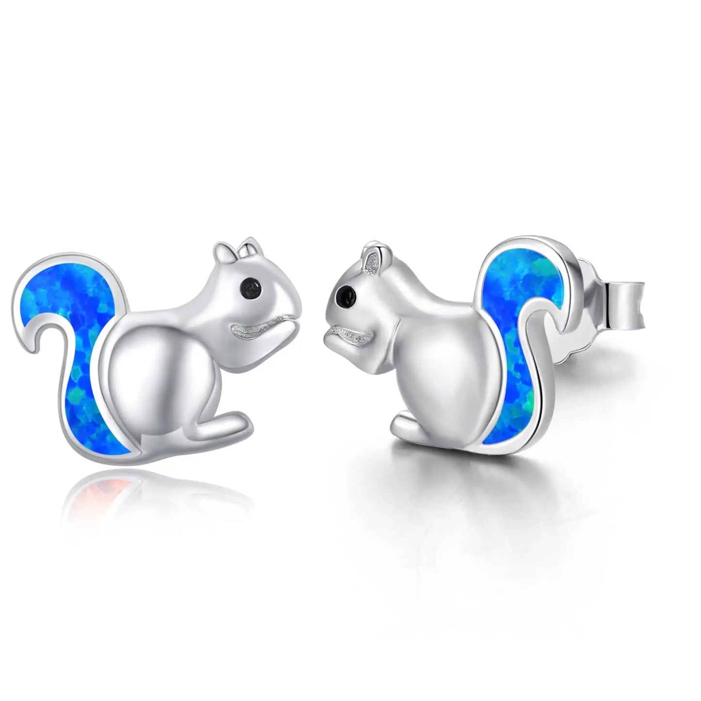 Squirrel  Earrings- Multi-Color Opal Tail Silver Plated Cute Business Jewelry for Women Wholesale