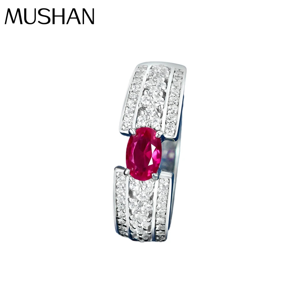 MuShan Jewelry Factory 2026 New Style 4*6 Simple Red Blue and Green Gemstone Ring European and American 925 Silver Women Ring