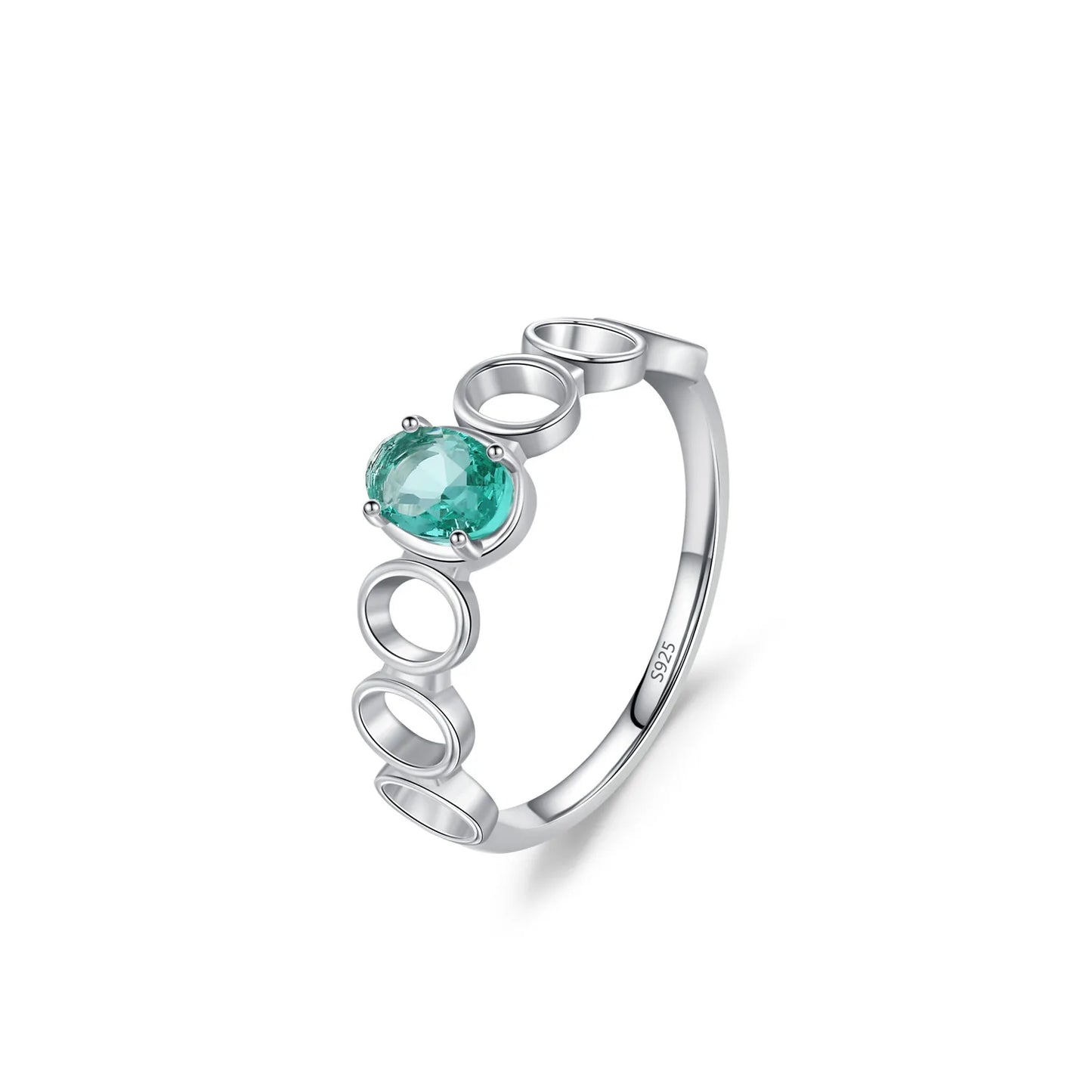 925 Sterling Silver Fresh Blue-green Jewelry Set Fashion Temperament Advanced Paraiba Earring Ring Gift Set