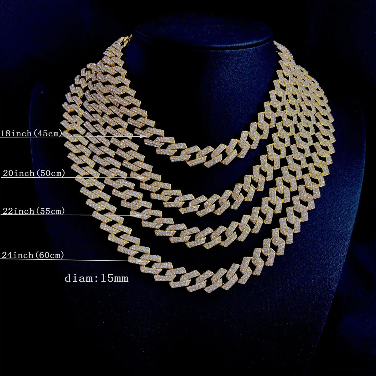 BiG-BOSS 15mm Iced Out Miami Cuban Link Chain Necklace CZ Double Row Hip Hop Jewelry for Men Gold Plated