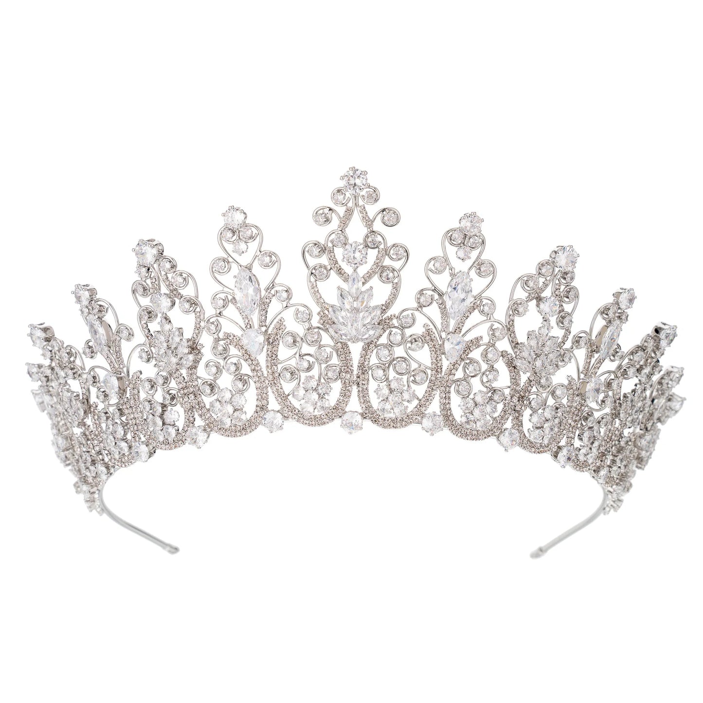Pretty Queen Diamond Crown and Tiaras with Cubic Zirconia Copper Wedding Birthday Princess Crowns
