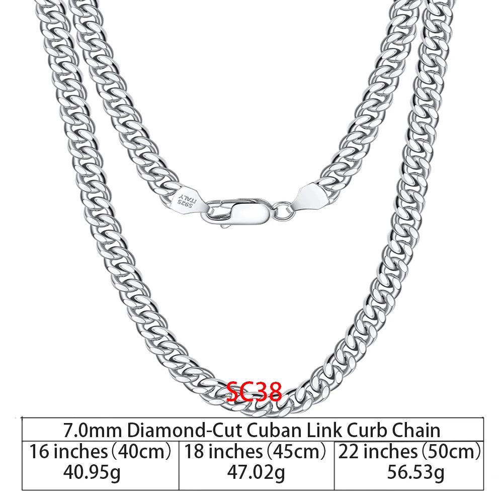 RINNTIN SC36 925 Sterling Silver Chains Hip Hop Jewelry 3.6/5/7mm Chunky Diamond-Cut Cuban Link Chain Necklace for Men Women