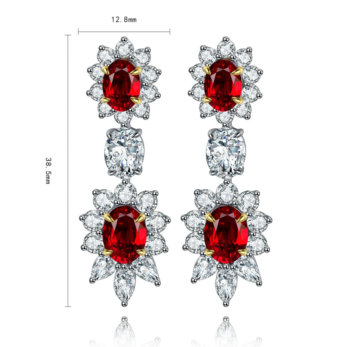 Gemfiori Flower Shaped S925 Silver Earrings for Women's Earrings Oval 3CT Lab Grown Emerald Ruby Sapphire Wedding Jewelry Gift Ideas