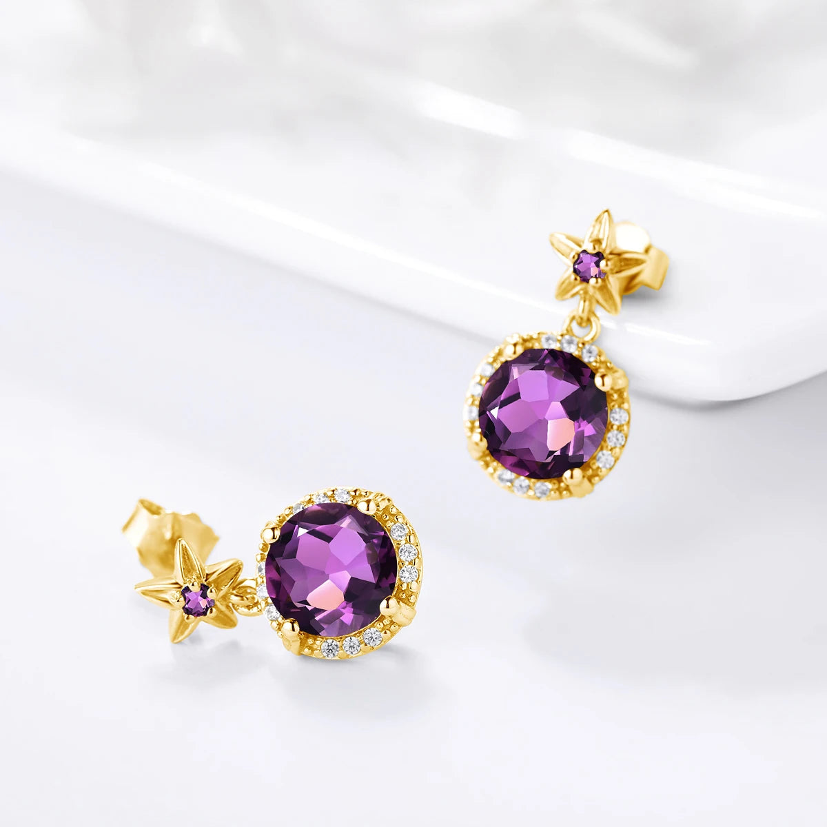 ArtistA Luxury Palace Style Amethyst Cubic Zirconia Sterling Silver Gold Plated Engagement Anniversary Bridesmaid Jewelry Gift Set