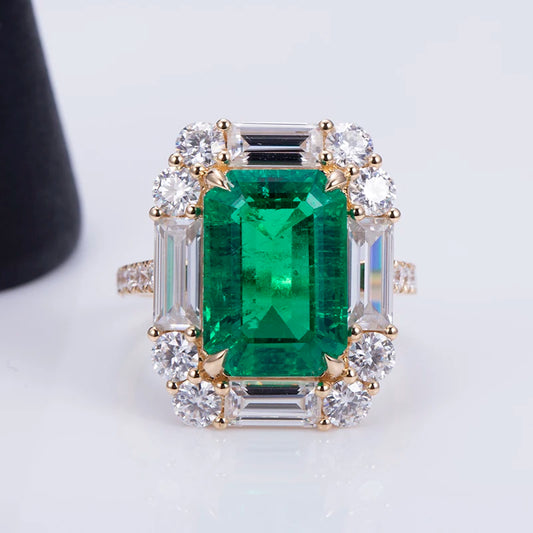 Messi Customized Jewelry MSR-1282 18K Lab Created Emerald Ring Lab Diamond Jewelry