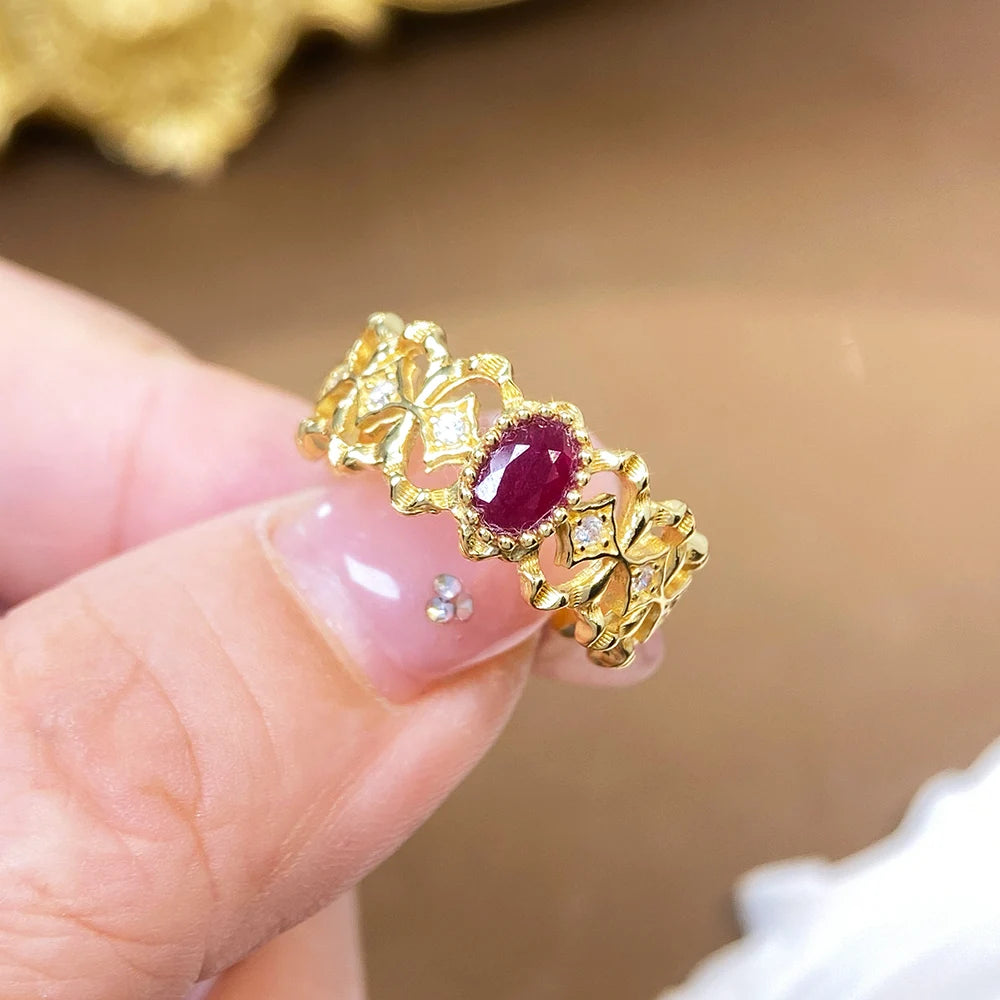 Gioiellieri Natural Red Ruby Ring with S925 Sterling Silver 925 Stamped for Women Luxury Earth Mined Fine Jewelry Anniversary Gift Band