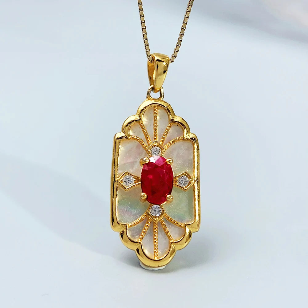Gioiellieri Vintage Ruby Pendant with Natural Red Gemstone for Women 925 Sterling Silver July Birthstone Fine Jewelry Handmade Luxury Gift