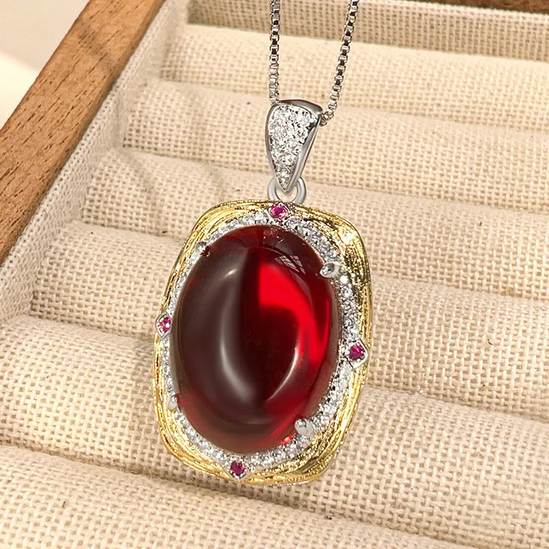 Gemfiori Retro Women's Oval Pigeon Blood Red Crystal Cubic Zircon Earrings High-end Banquet Dress Accessories