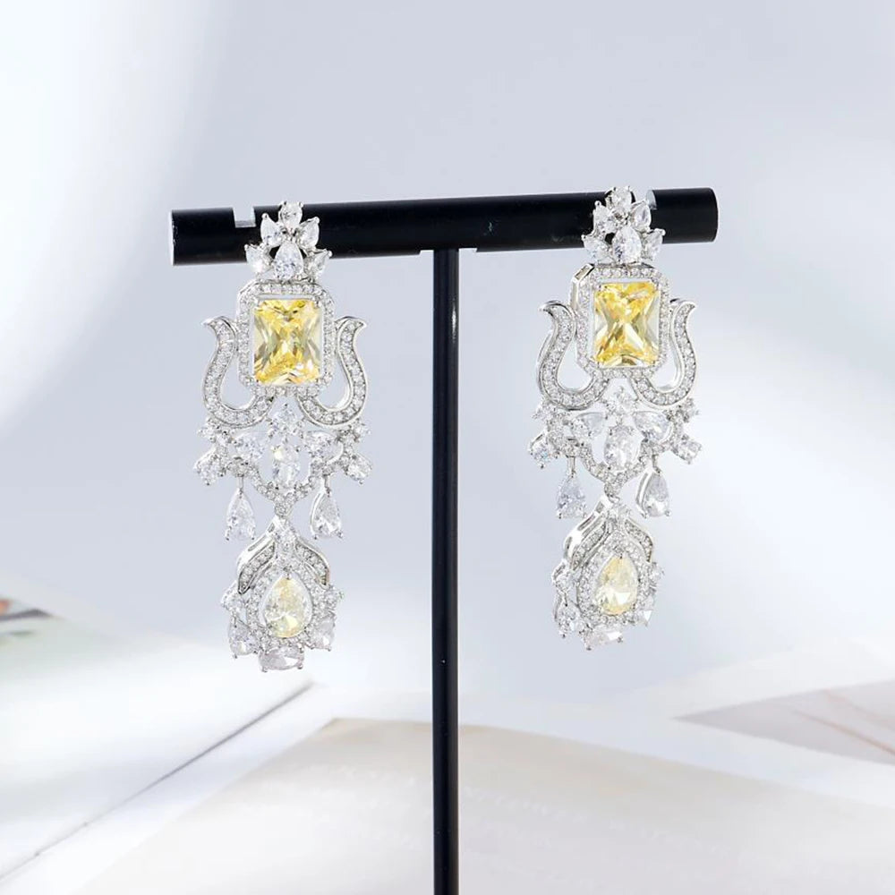 018269 Luxury Color Bridal Choker Necklace with Earrings for Women Cubic Zircon Wedding Jewelry Sets Brides Accessories Indian
