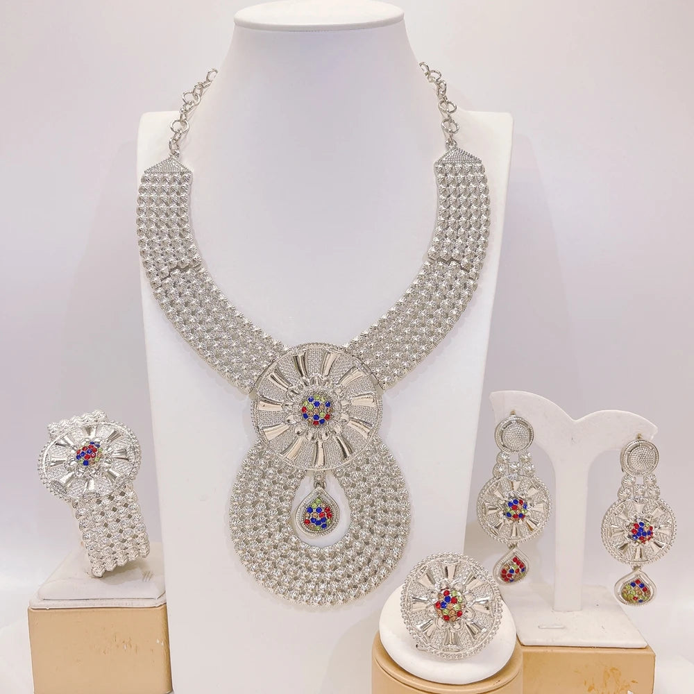 Italian Jewelry Set Alloy Brazilian Jewelry Sets Wedding Party Pendant Spiral Necklace Bracelet Ring Earrings Jewelry Set I0121