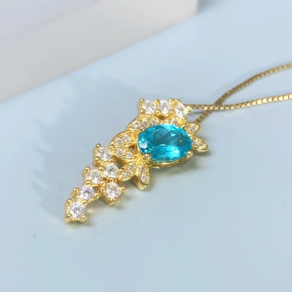 Gioiellieri Natural Apatite Pendant S925 Sterling Silver Necklace for Women Fine Jewelry Anniversary Birthday Gift Neon Blue Stone Newest