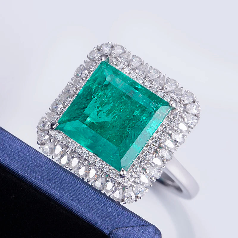 Gemfiori MS-584 18k Gold Women Fashion Jewelry DEF Pear Cut Moissanite Square Emerald Halo Ring