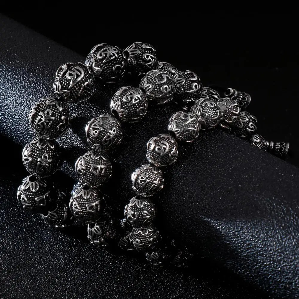 KALEN Wholesale Vintage Luxury Elastic Metal Chakra Beads Male Viking Bracelet