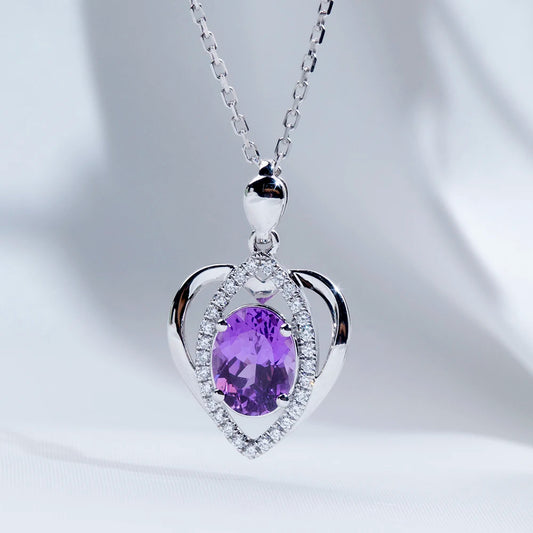 Custom Fine Jewelry MSN-912 18K White Gold Necklace Chain Oval Shape Violet Lab Grown Gemstone Necklace