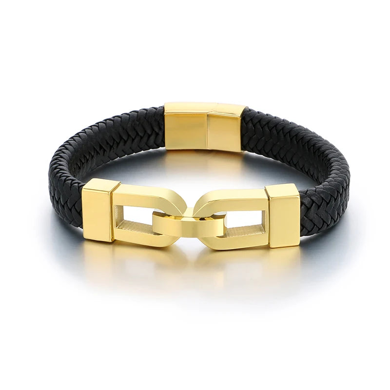 REBEL 210mm Vintage Premium Stainless Steel&Cowhide Leather Bracelet