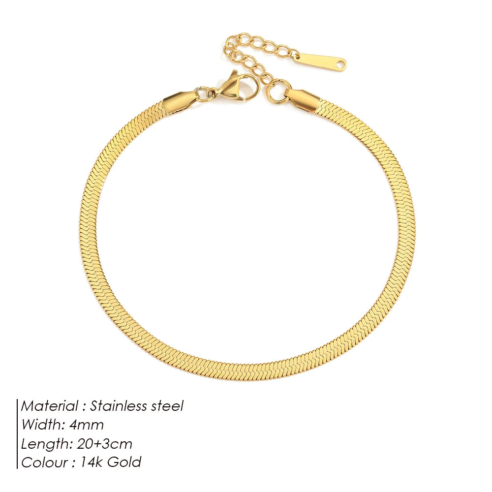 eManco 4MM Gold Snake Chain Classic Anklet Womens Girls Beach Engagement Jewelry Stainless Steel Gift Non-Allergenic