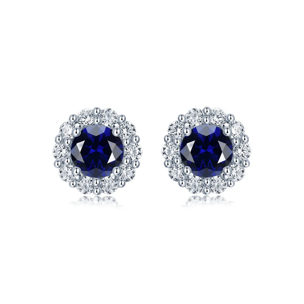 MUSHAN Jewelry Factory 925 Sterling Silver Earrings Round Synthetic Gemstones Ruby Emerald S925 CZ Zirconium Stud Earrings