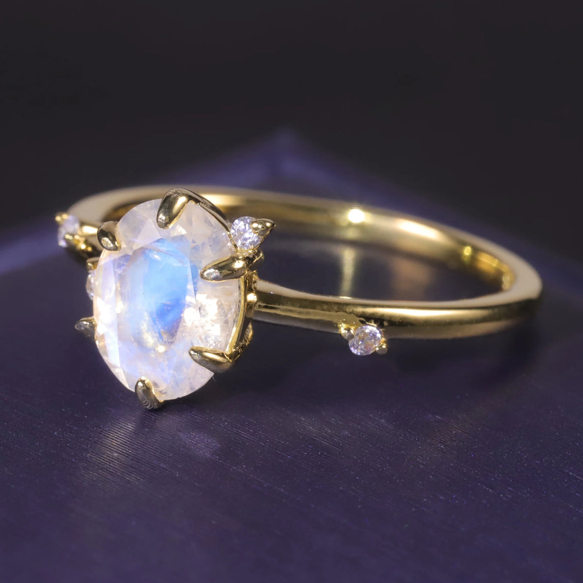 ArtistA OL1041 Abiding Six Prong Faceted Gemstone Milky Blue Moonstone Natural Stone Sterling Silver Wedding Rings