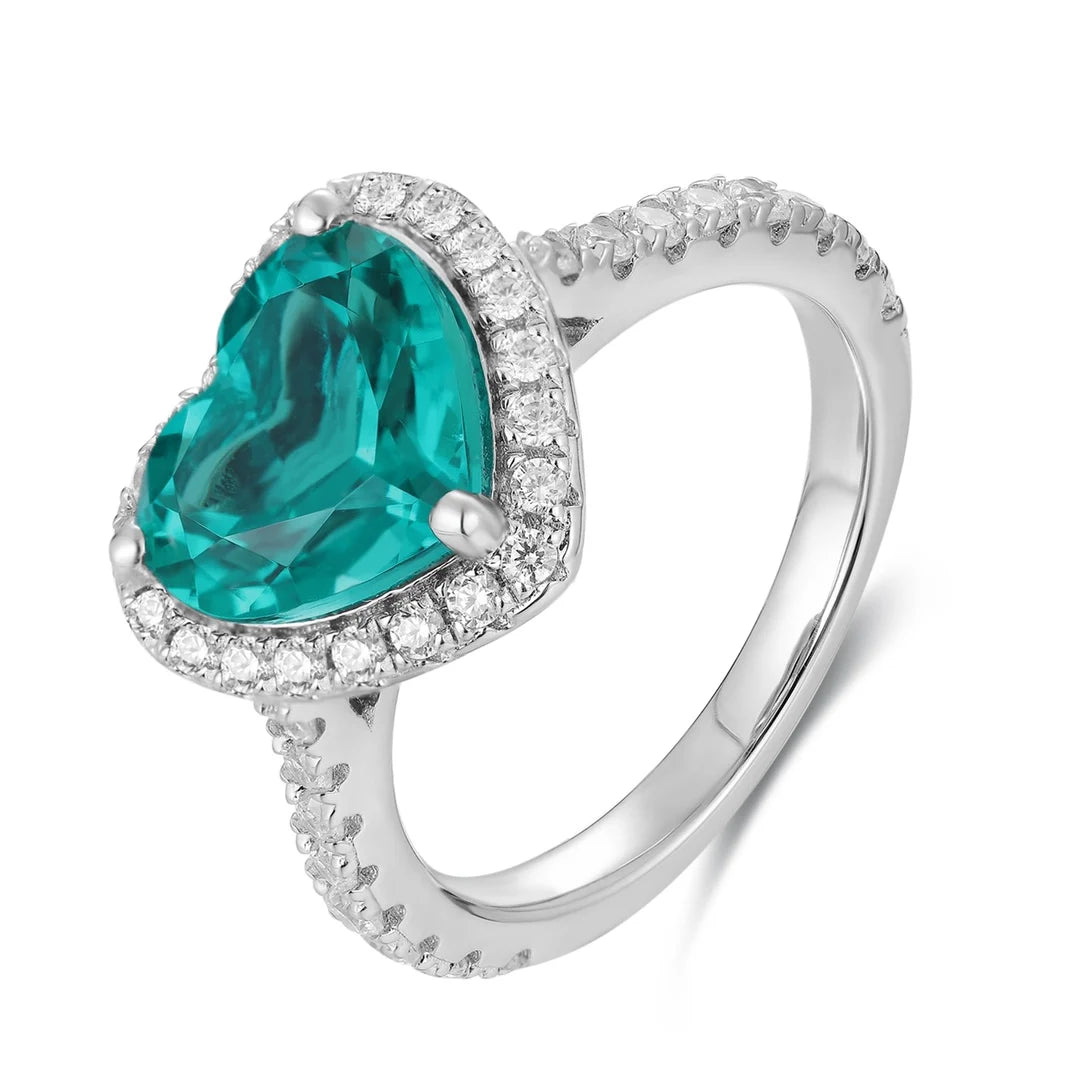 Gemfiori Love Heart Rings Sterling 925 Silver Jewelry Lab Grown Sapphire Emerald Rings for Women ODM OEM Free Custom Logo
