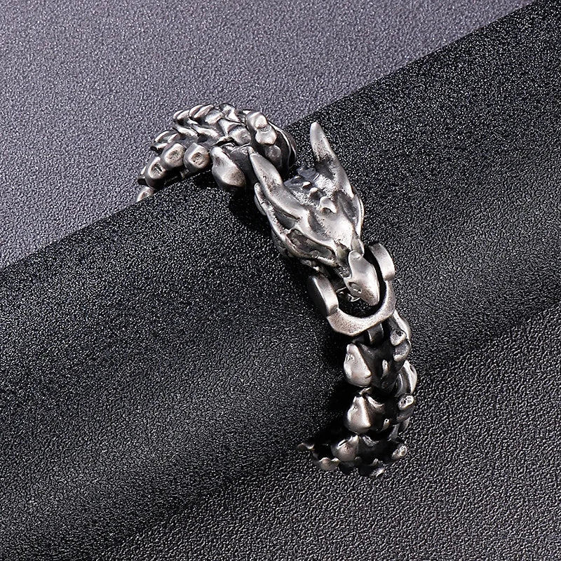 KALEN Jewelry Domineering Cuff Vintage Black Keel Chain Bracelets & Bangles Stainless Steel Dragon Head Bracelet for Mens