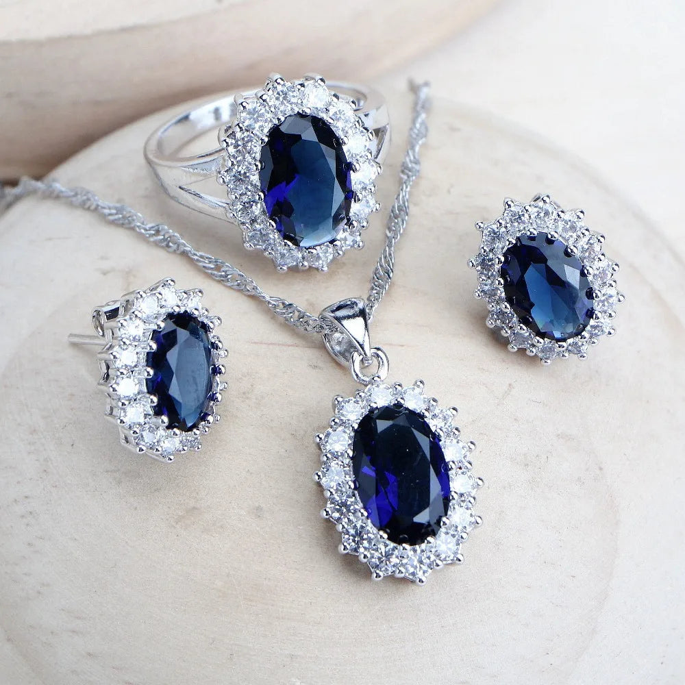 XOTICA Classic Blue Zirconia Women's Jewelry Sets Wedding Earrings Rings Bracelets Pendant Necklace Alloy for Party Engagement Gift