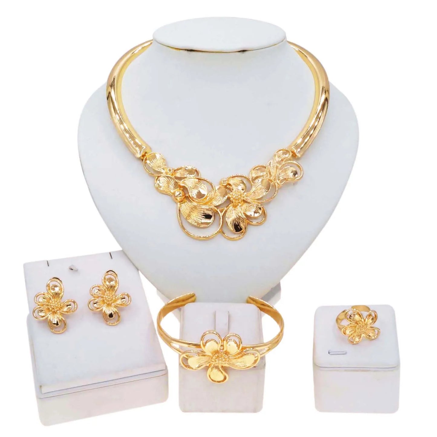 Zhuerrui Electroplated Jewelry Women's Jewelry Set Silver Flowers Necklace Jewelry Sets Fashionable Bridal Accessories HA20053