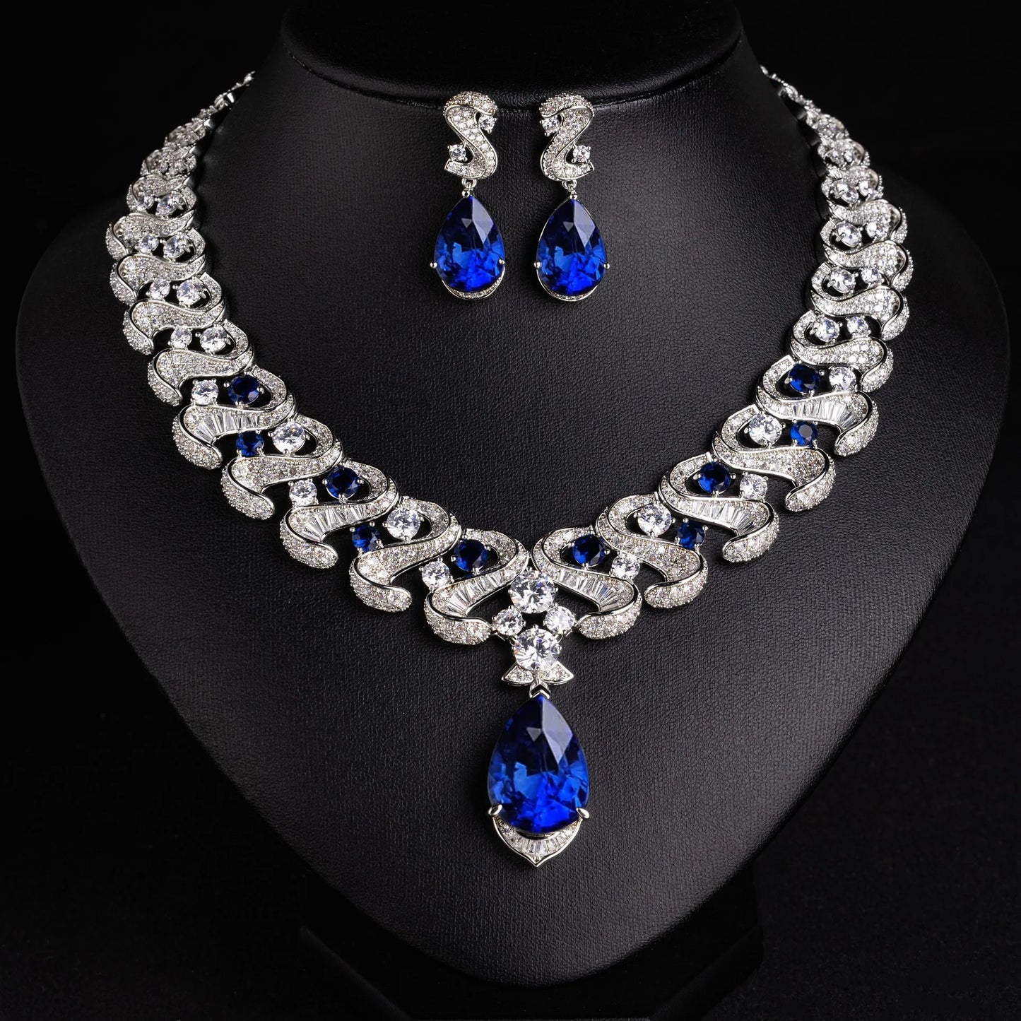 European American Luxury Design Zirconia Bridal Necklace Earrings Set Wedding Evening Party Luxury  Fashion Jewelry Sets