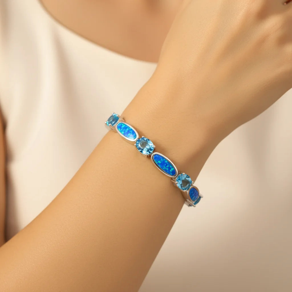 Opal Bohemian Hawaiian Copper Alloy Bracelet Exquisite Crystal & Gemstone Design Fashionable Anniversary Jewelry for Women