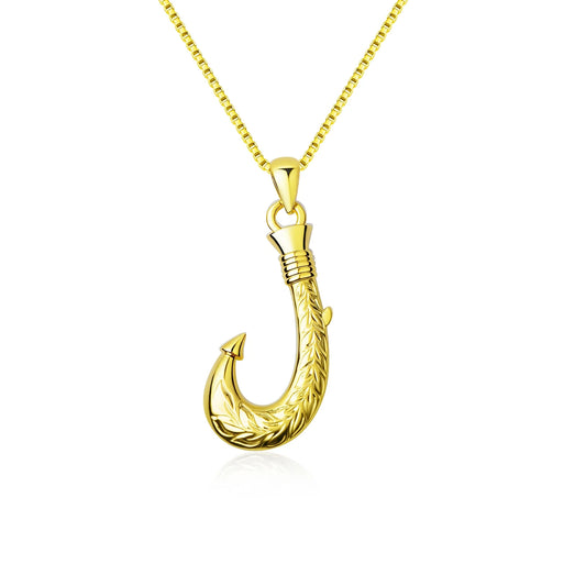 Hawaiian Ocean Opal Copper Necklace for Women-Trendy Dainty Fishhook Pendant Sweater Chain
