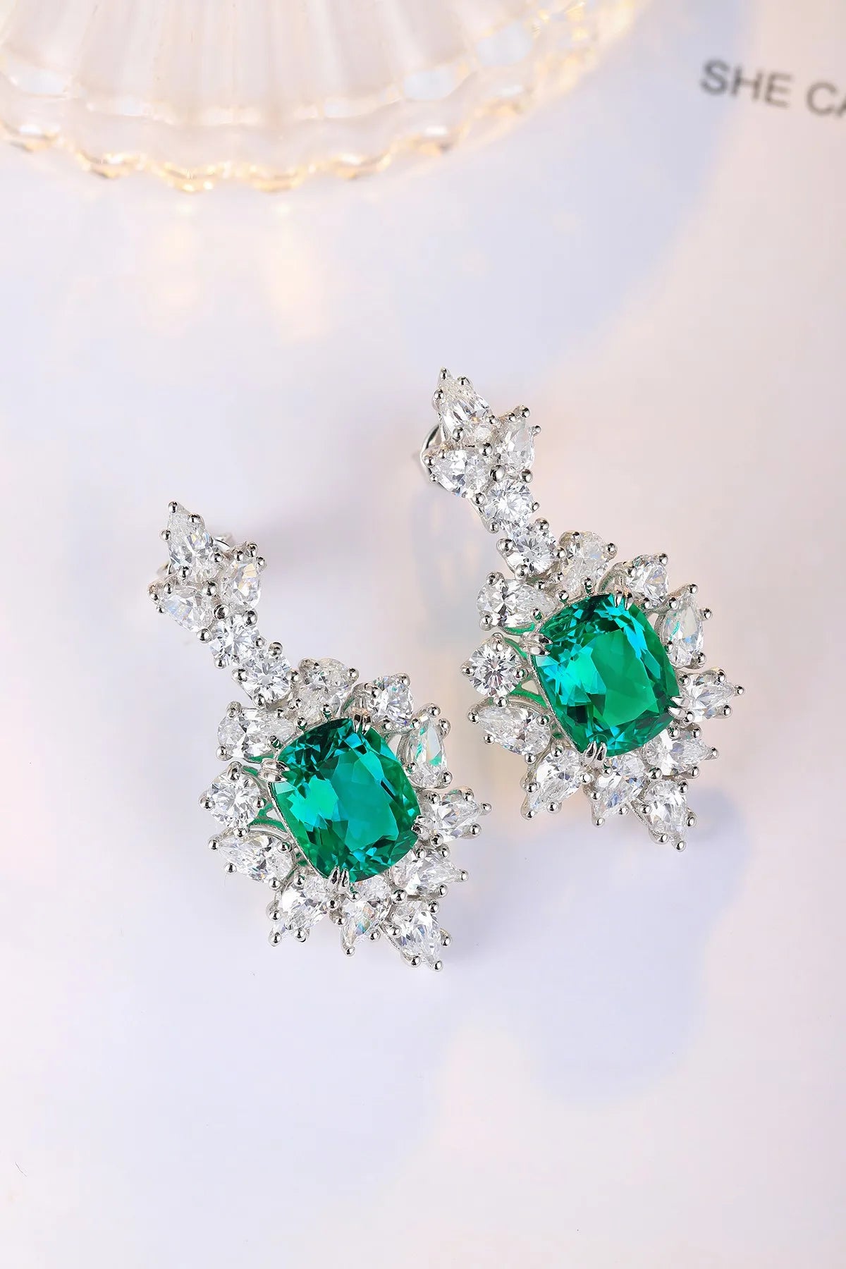 Gemfiori Vintage Colombian Lab Grown Emerald Green Dangle Earrings Women Silver 925 Wedding Engagement Bridal Ladies Pendant Earrings
