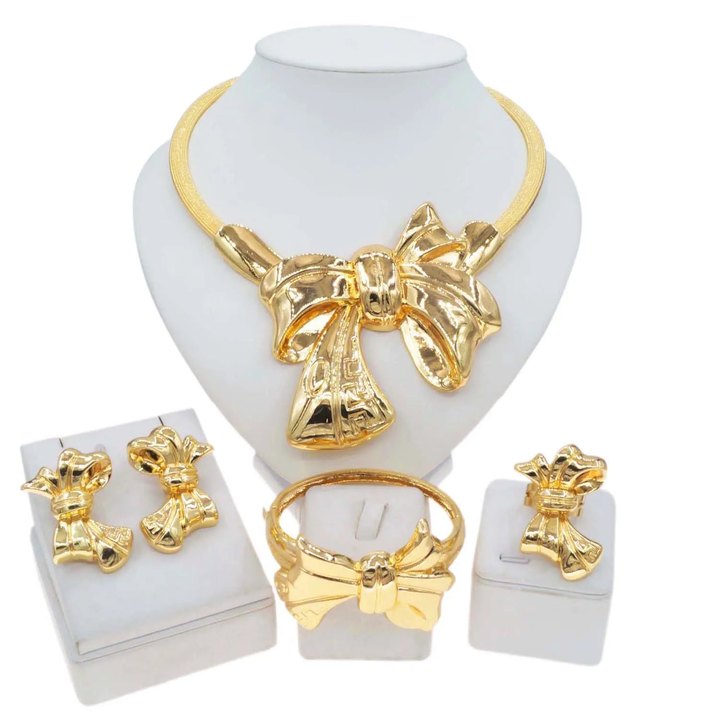 Zhuerrui High Quality Gold Jewelry Sets Fashionable Silver Big Bow Shape Jewelry Set Latest Women's Costume Accessories H00739