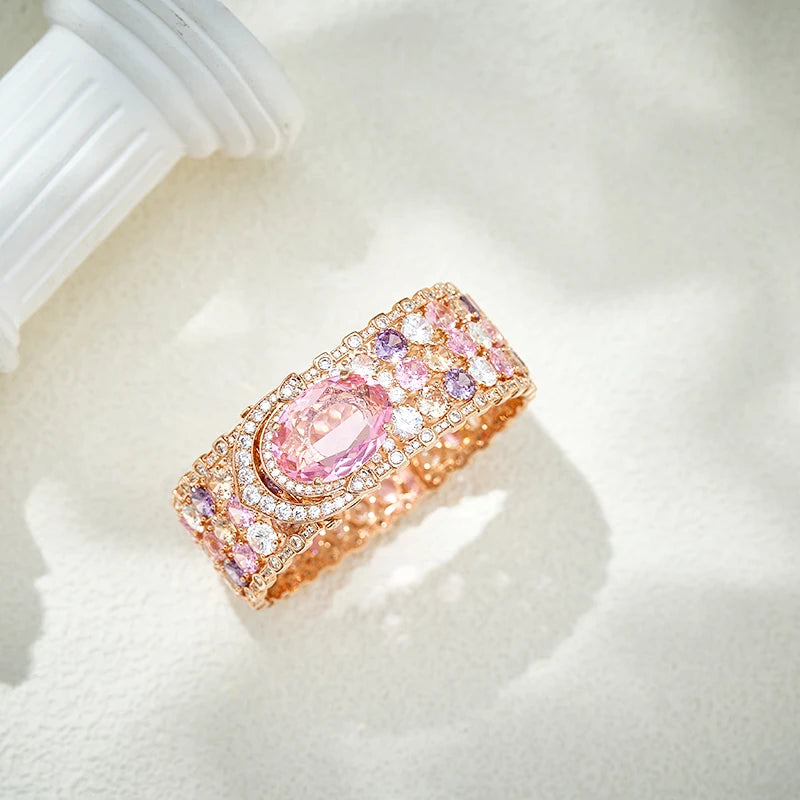 High End Dubai Double-layer pink Necklace and Earring Bracelet Set Fashionable Wedding Jewelry  Zircon Direct Sales Gift