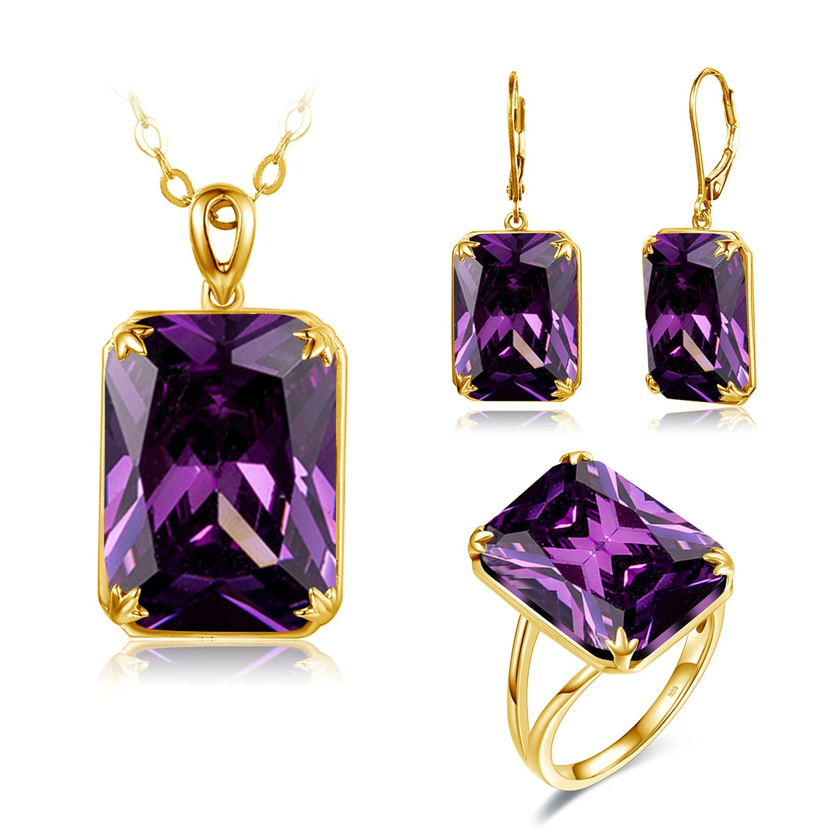 ArtistA Szjinao Sparkling Red Ruby Engagement Pendant Earrings Ring Set Sterling Silver 14K Gold Plated Trendy Vintage Designer Jewelry