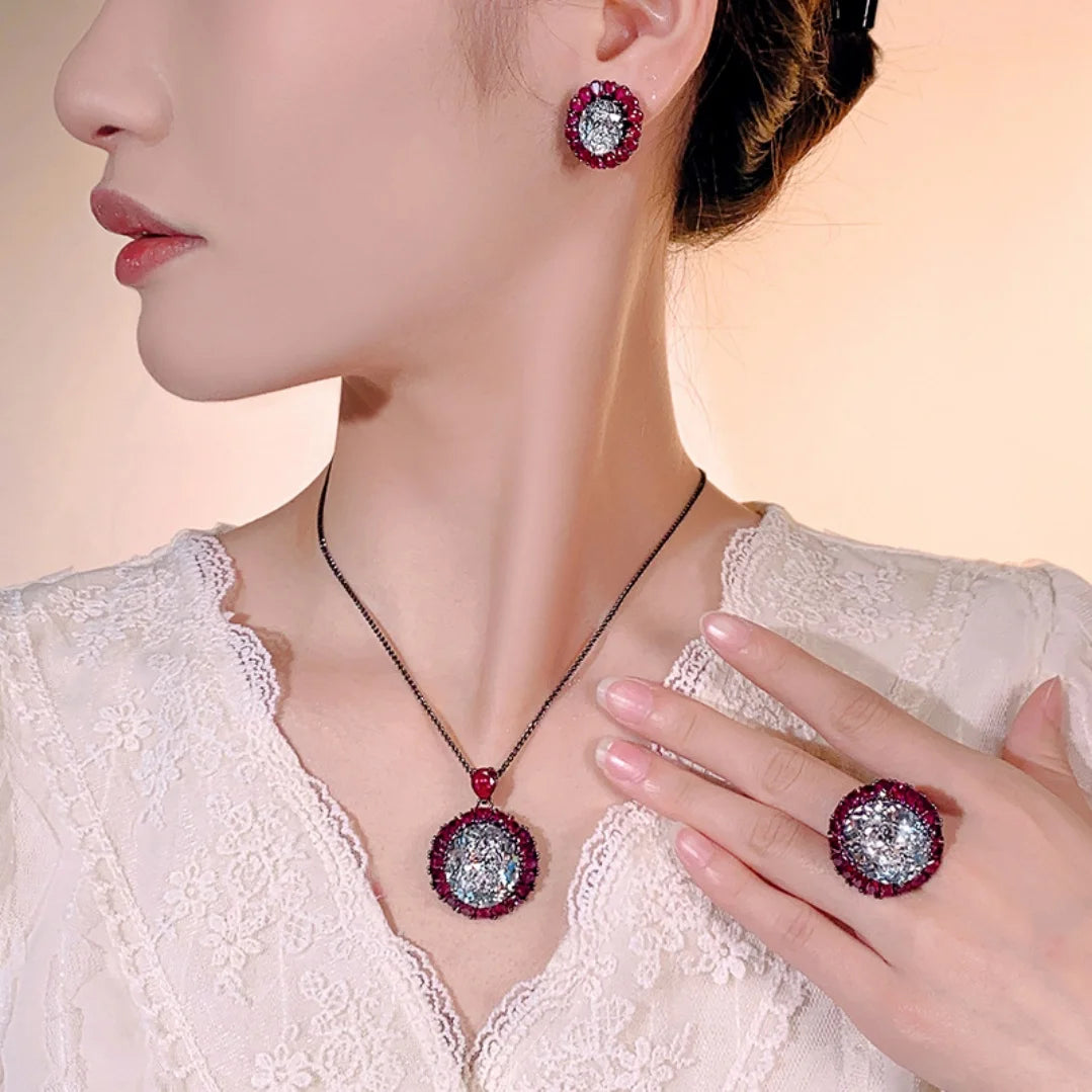 S&S Black Gold White Zircon Geometric Jewellery Set – Collection