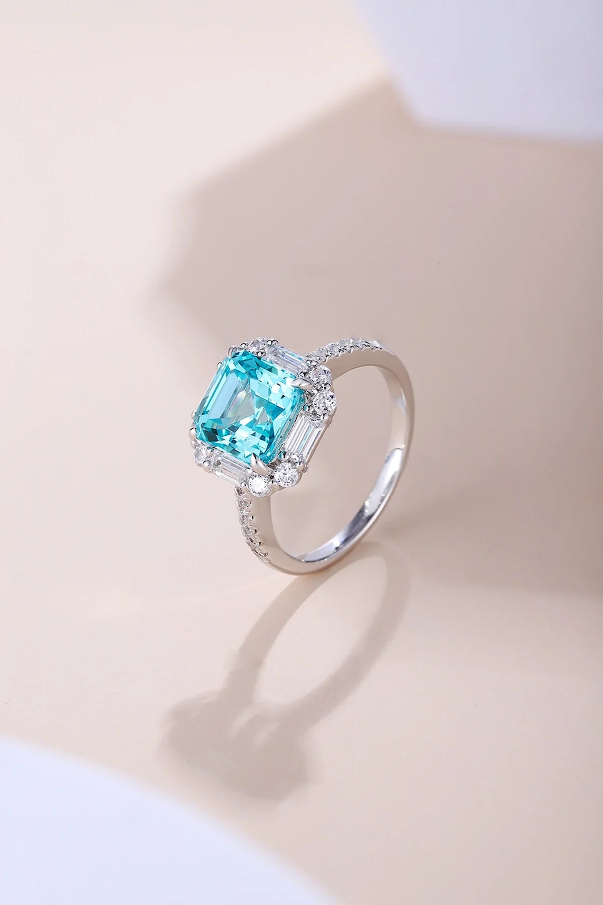 Gemfiori Rhodium Plated S925 Silver Square Pendant Earrings Set Asscher Cut Lab Grown Paraiba Jewelry Set for Women Anniversaries