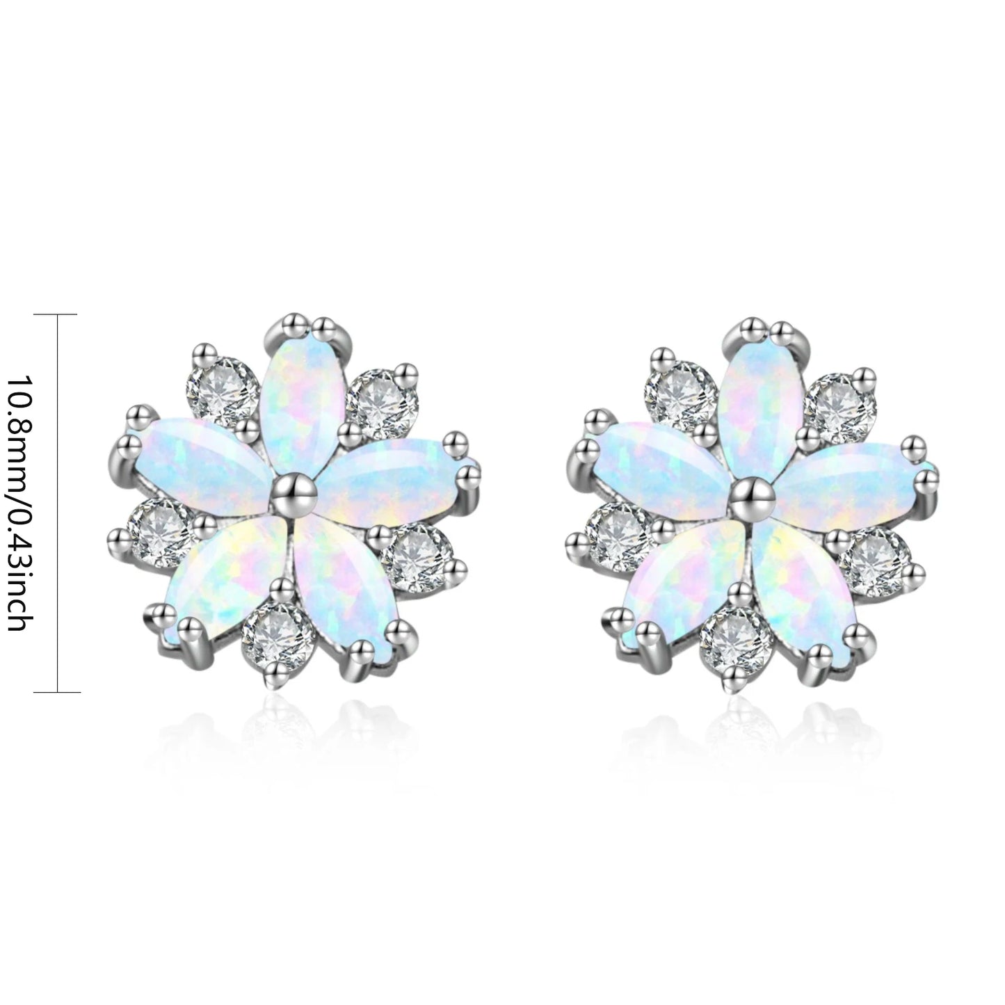 Aobao Women's Christian Bohemian Flower Silver Plated Brass Opal Stud Earrings Gift