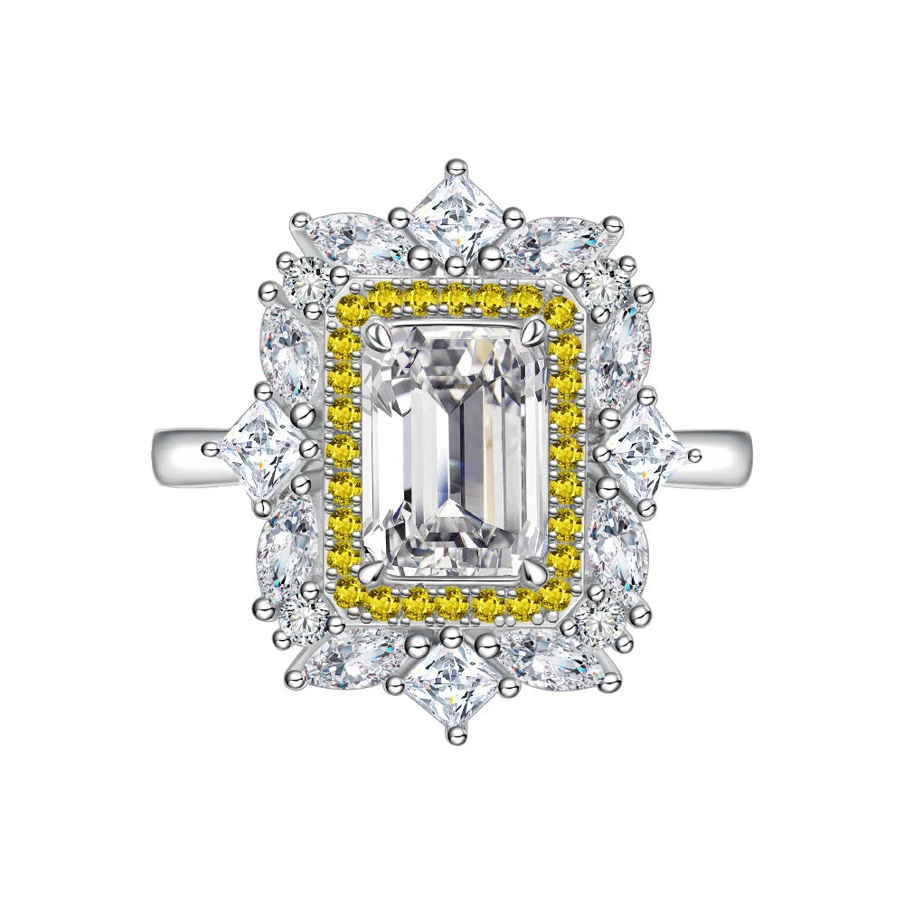 MuShan Jewelry Factory New Goose Yellow Rectangular 6 * 8mm Asche High Carbon Diamond 925 Pure Silver Ring for Women
