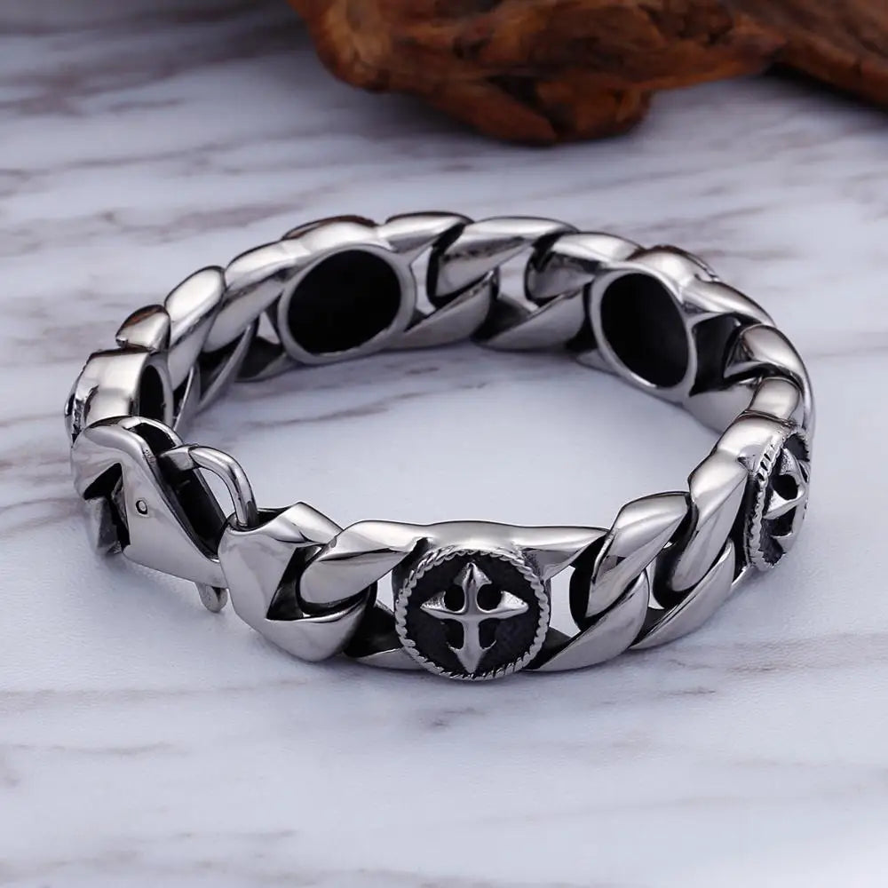 KALEN Stainless Steel Silver Cross Fashion Bracelets for Men