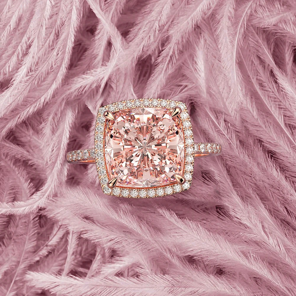 MuShan Jewelry Factory New 5 Carat Sterling Silver Morgan Pink Fat Square 10*10 High Carbon Diamond Ring Exudes Sense of Luxury