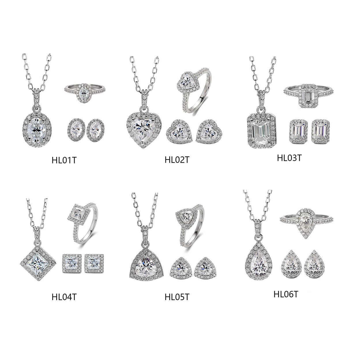 ArtistA Abiding High-end Rhodium Plated 925 Silver Halo Design Fancy Cut Jewelry Set Moissanite Necklace Earrings Ring Set for Women