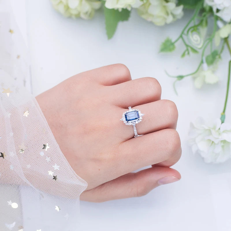 Gemfiori Messi Jewelry 14k White Gold Lab Grown Sapphire Luxury Ring