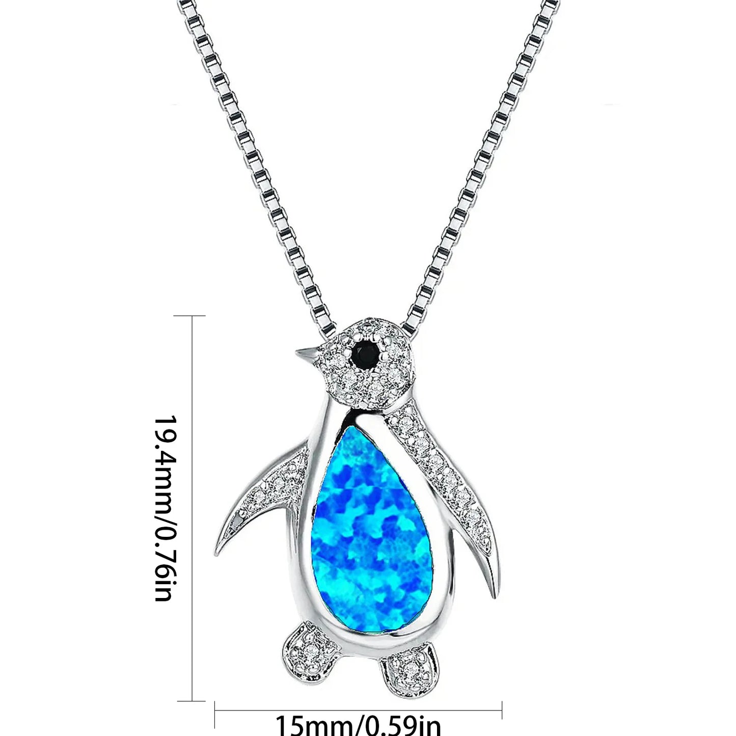 Minimalist Ins Penguin Pendant Necklace Natural Opal Inlay Fashion Jewelry Bulk