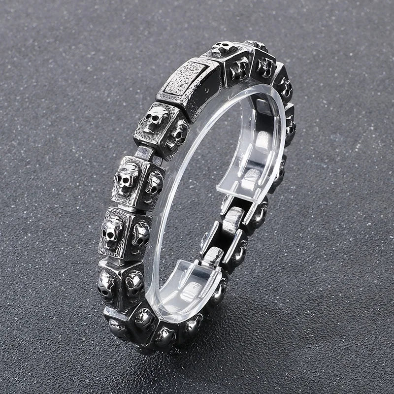 KALEN Men Retro Punk Fine Jewelry Fashion Bracelets Stainless Steel Square Skull Charm Links Bracelet Bangle
