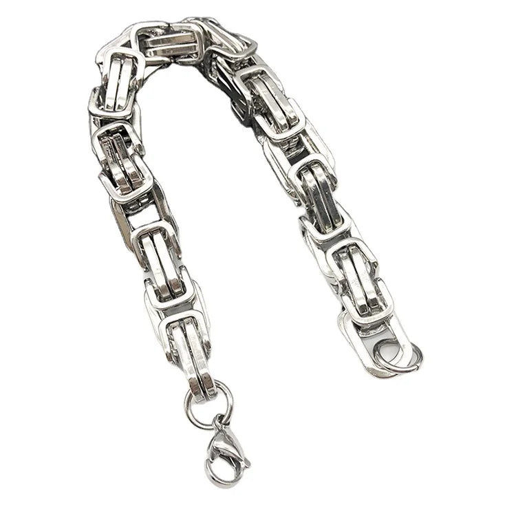 VIKING Byzantine Chain Bracelet – Stainless Steel Men's Silver Motorcycle Chain Bangle